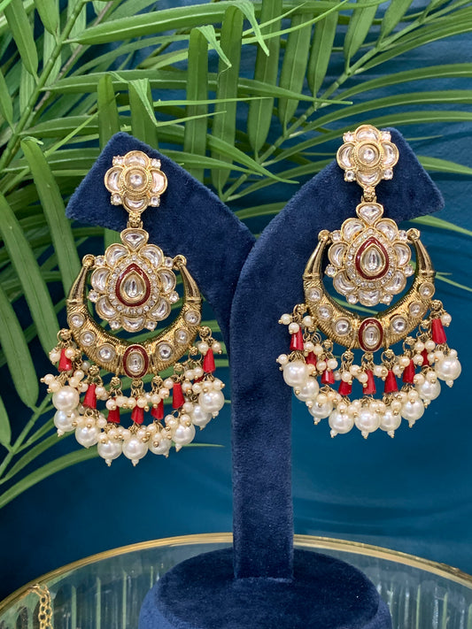 Jason Kundan chandbali earring burgundy red
