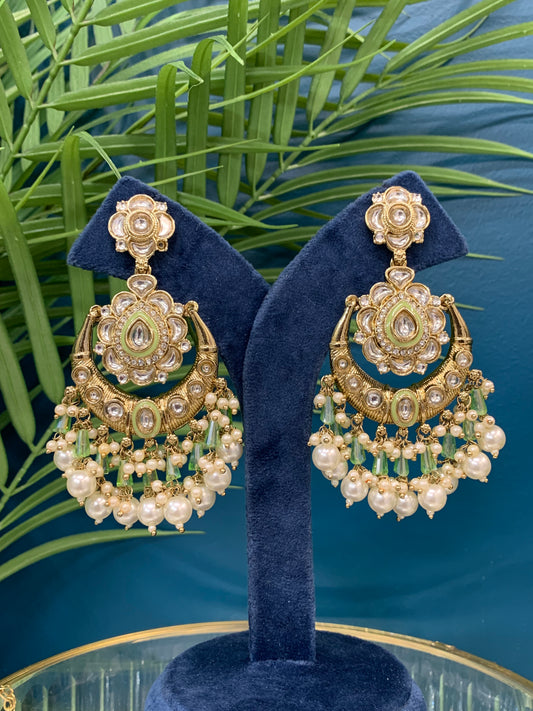 Jason Kundan chandbali earring pistachio green