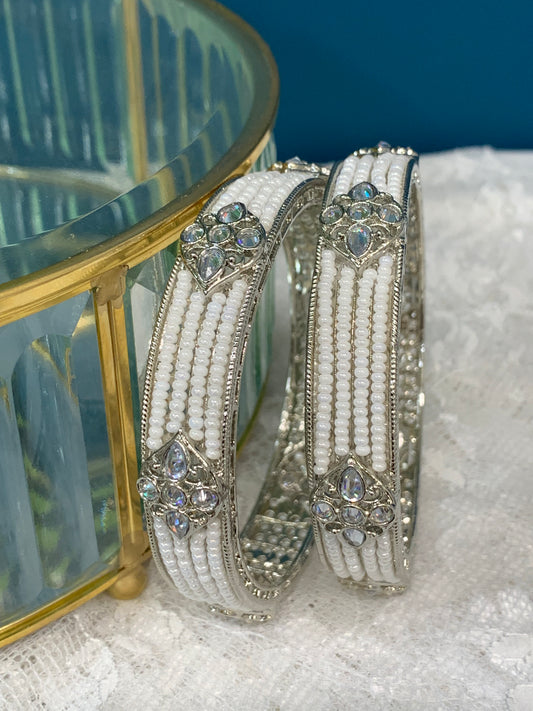 Lola polki bangle (pair) silver white
