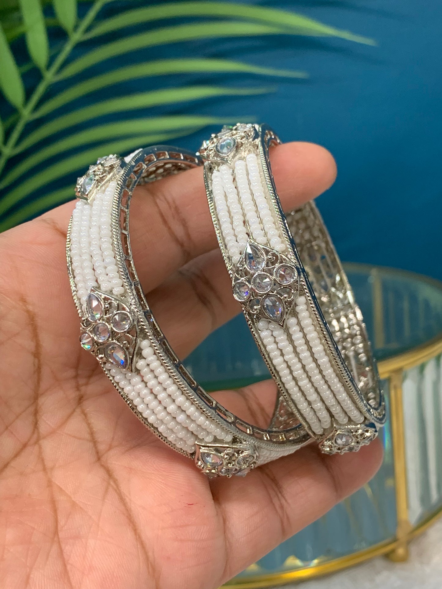 Lola polki bangle (pair) silver white