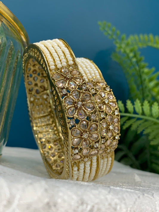 Lazzo polki bangle (pair) pearl antique