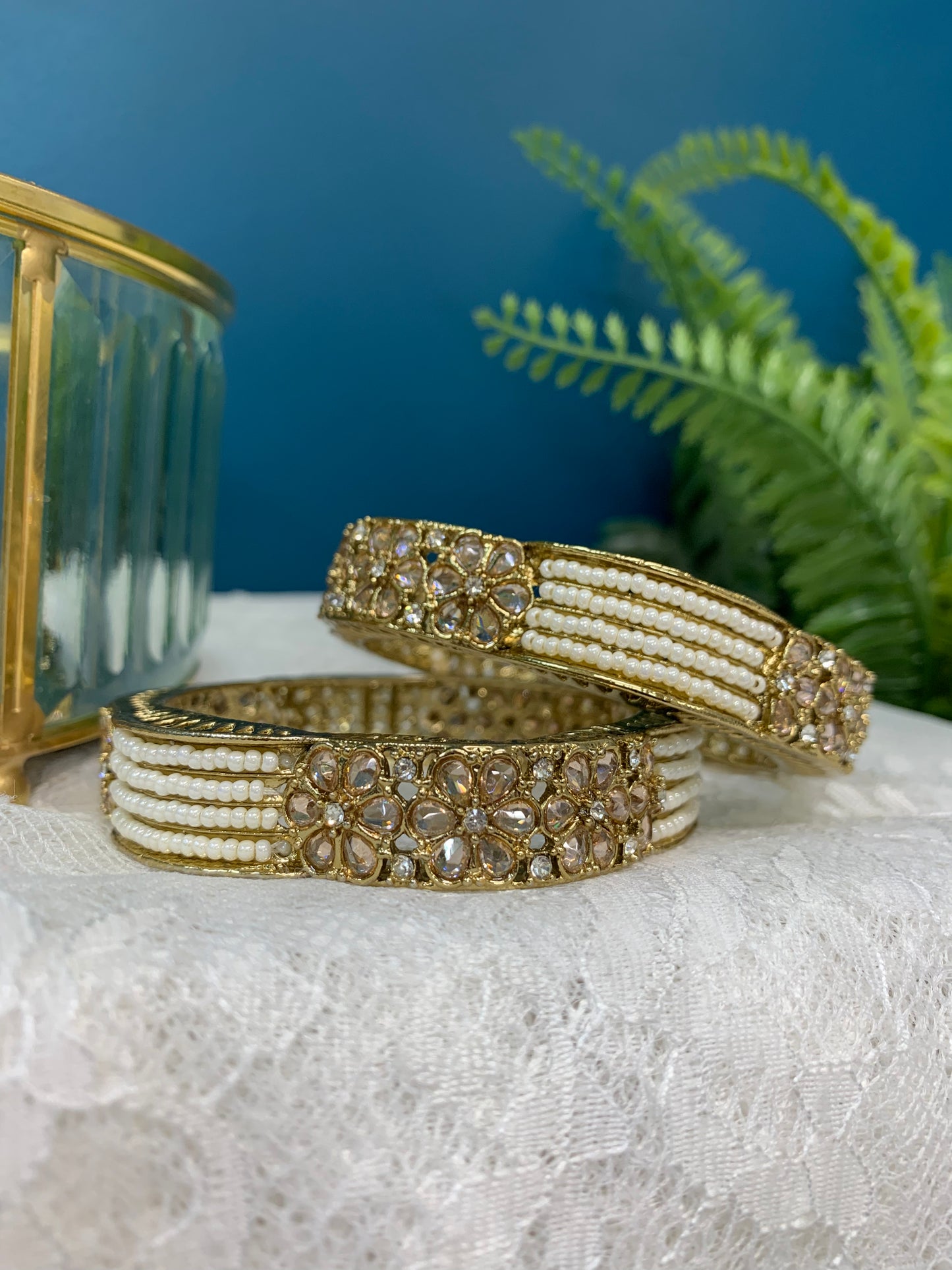 Lazzo polki bangle (pair) pearl antique