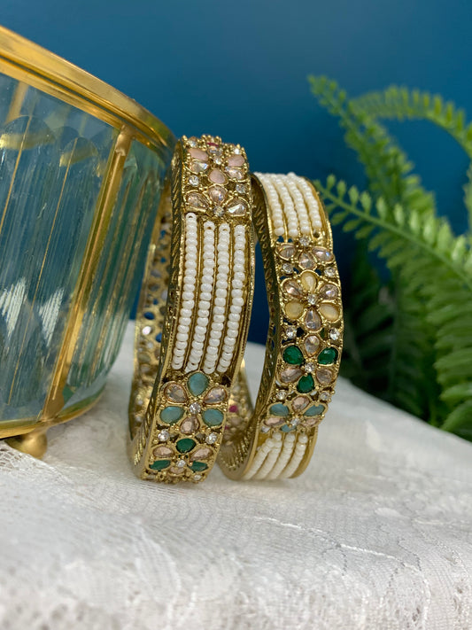 Lazzo polki bangle (pair) pearl antique multi