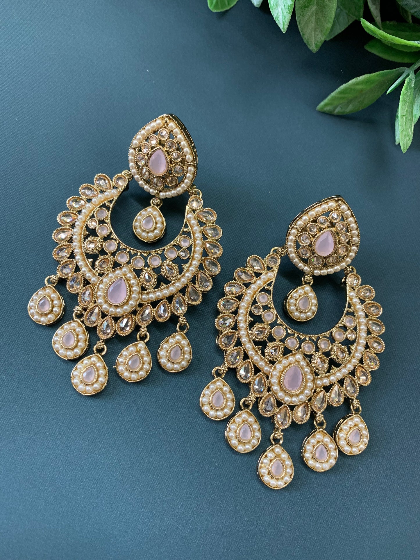 Lia polki Chandbali earring blush pink