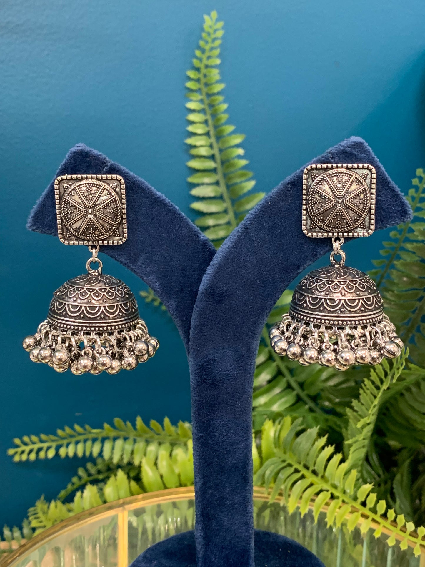 Black metal oxi German silver jhumki earring