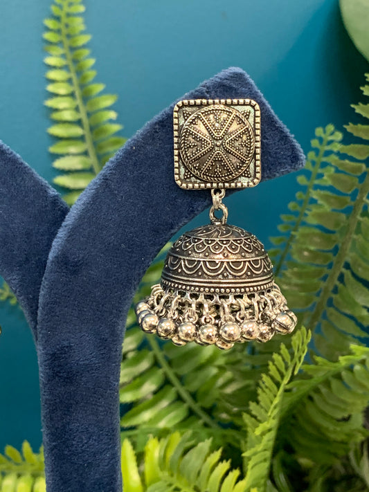 Black metal oxi German silver jhumki earring
