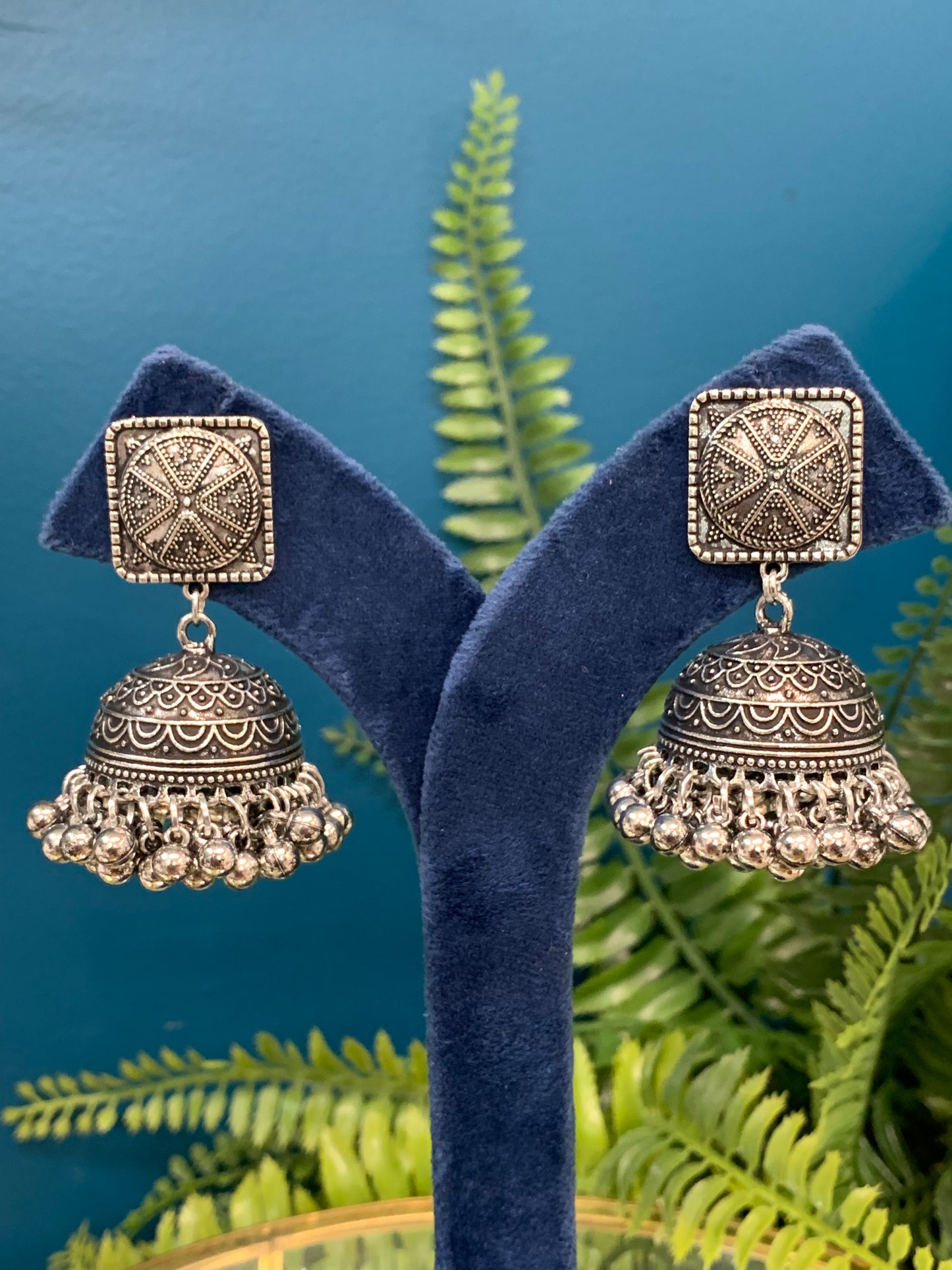 Black metal oxi German silver jhumki earring