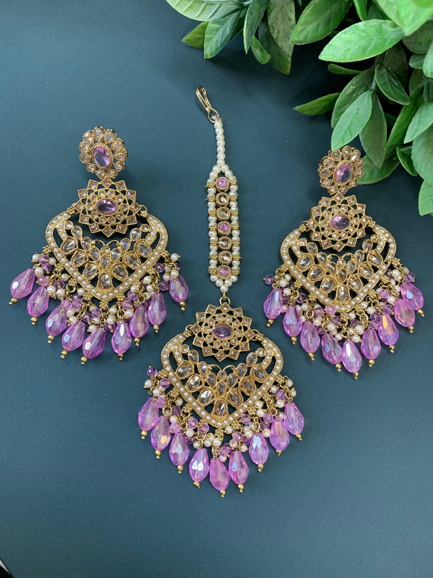 Trisha tikka set polki earring tikka lavender / lilac