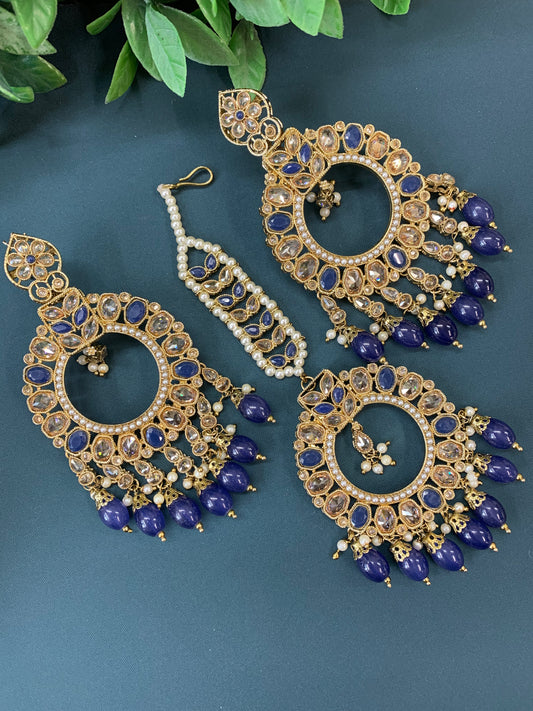 Poppy tikka set polki earring navy blue