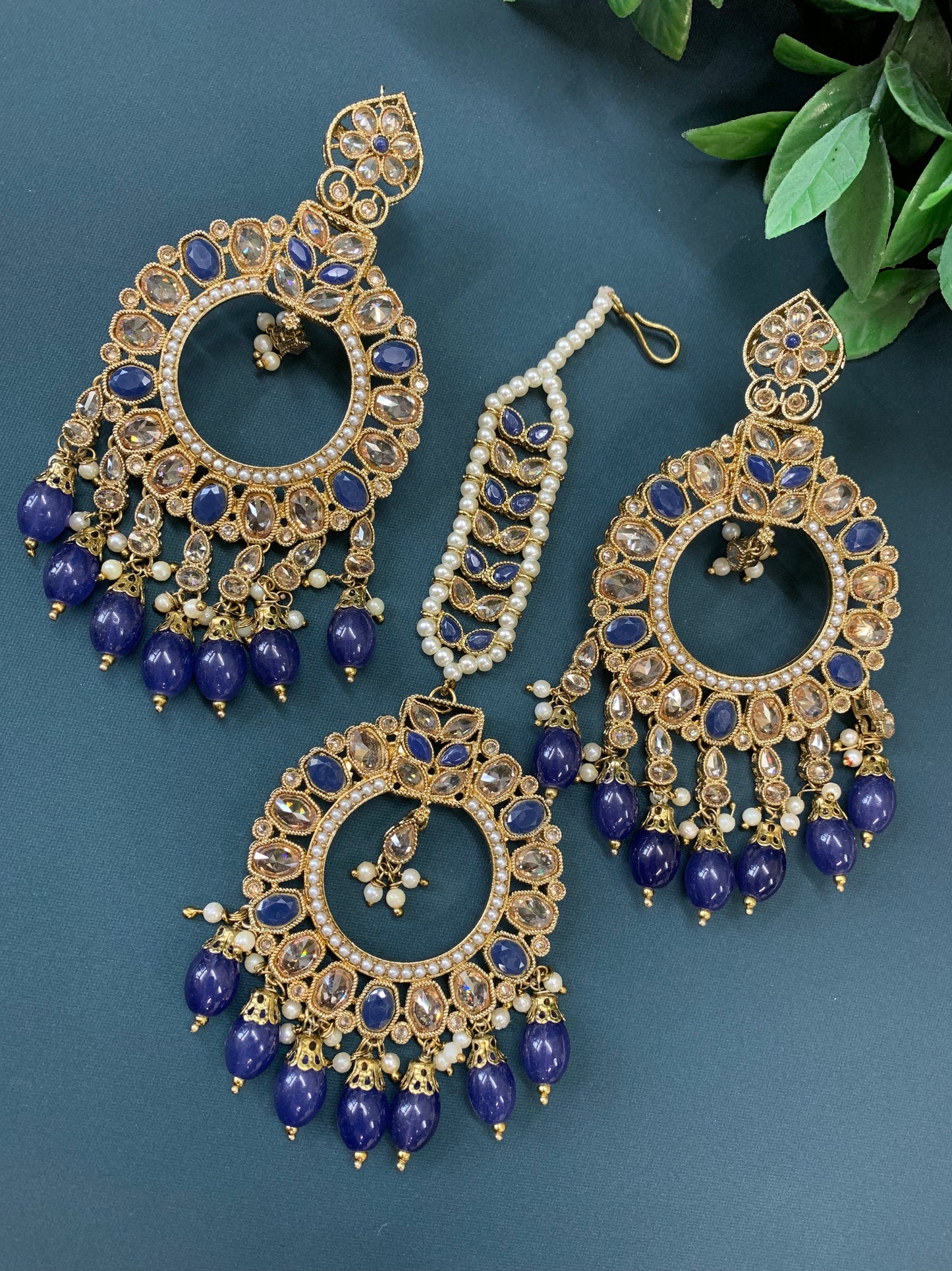 Poppy tikka set polki earring navy blue