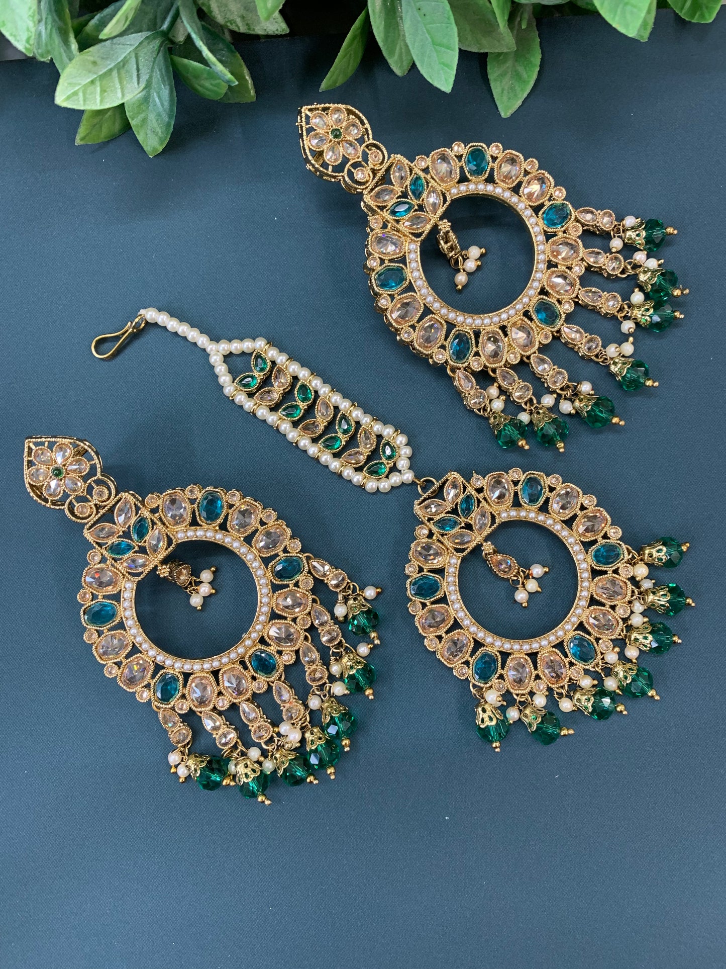 Poppy tikka set polki earring peacock / phirozi