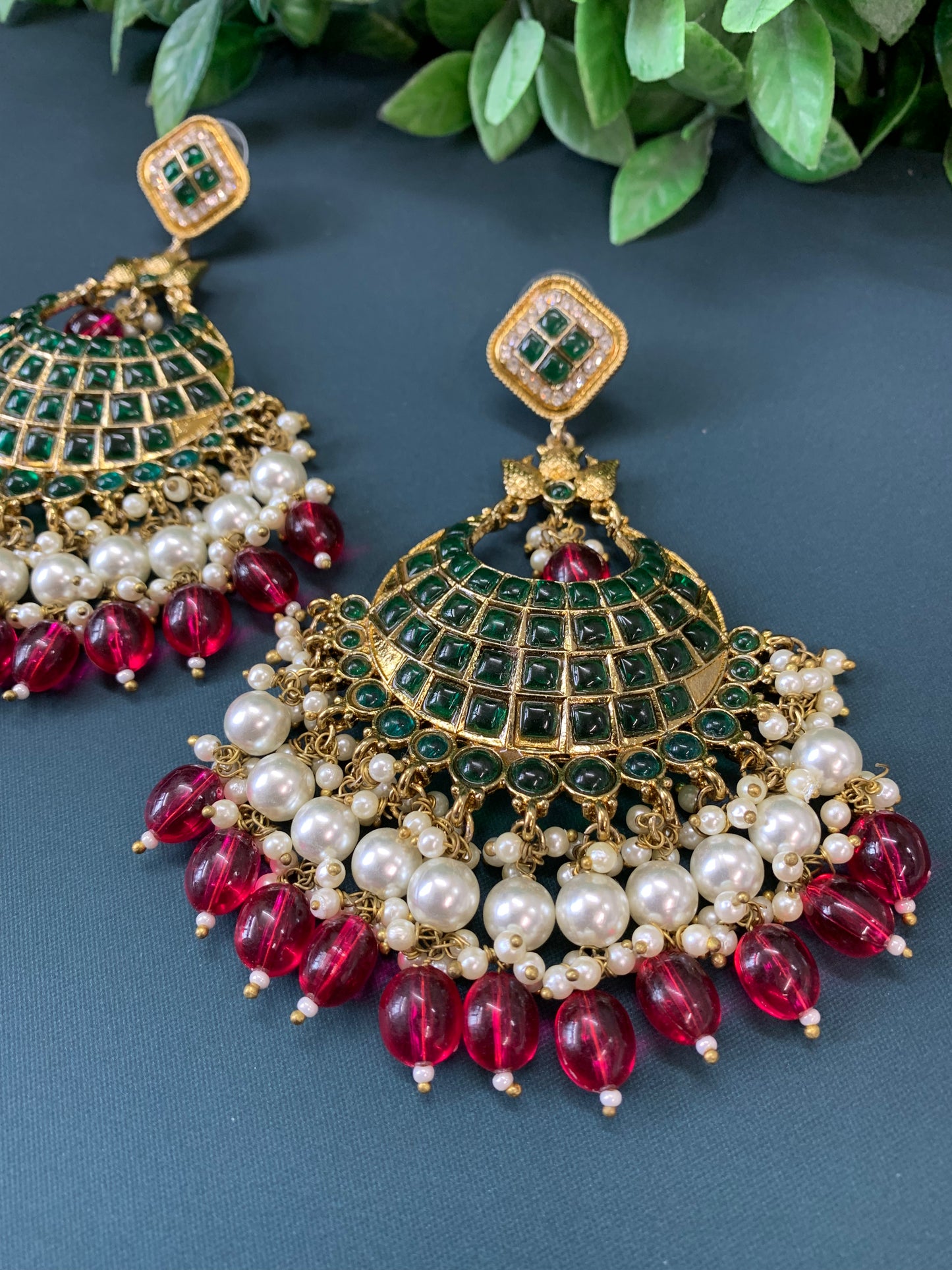 Owens kundan fashion chandbali earring set cherry