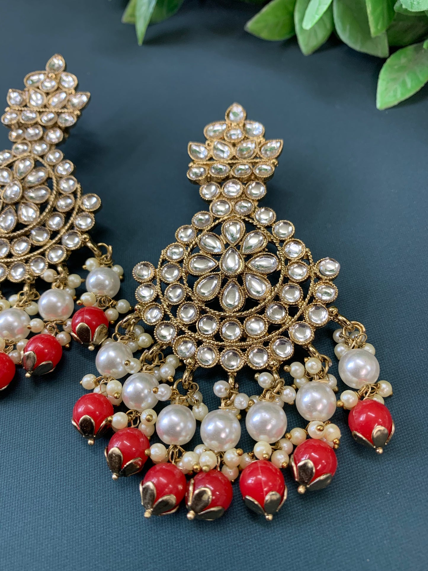 Katie kundan fashion chandbali style earring set red