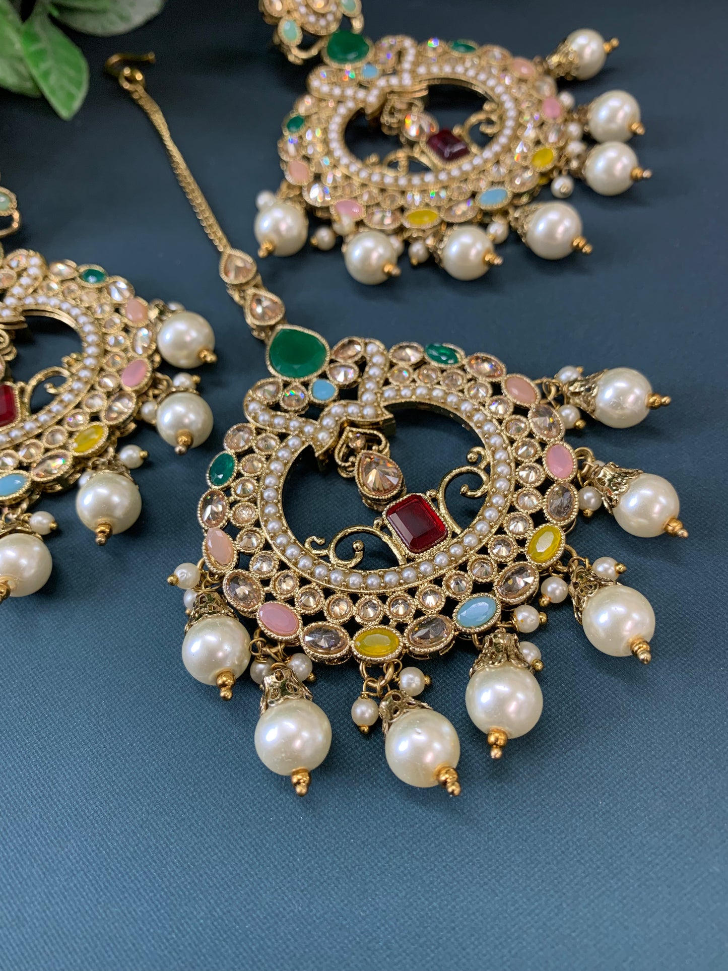 Nardali tikka set polki earring tikka set multi