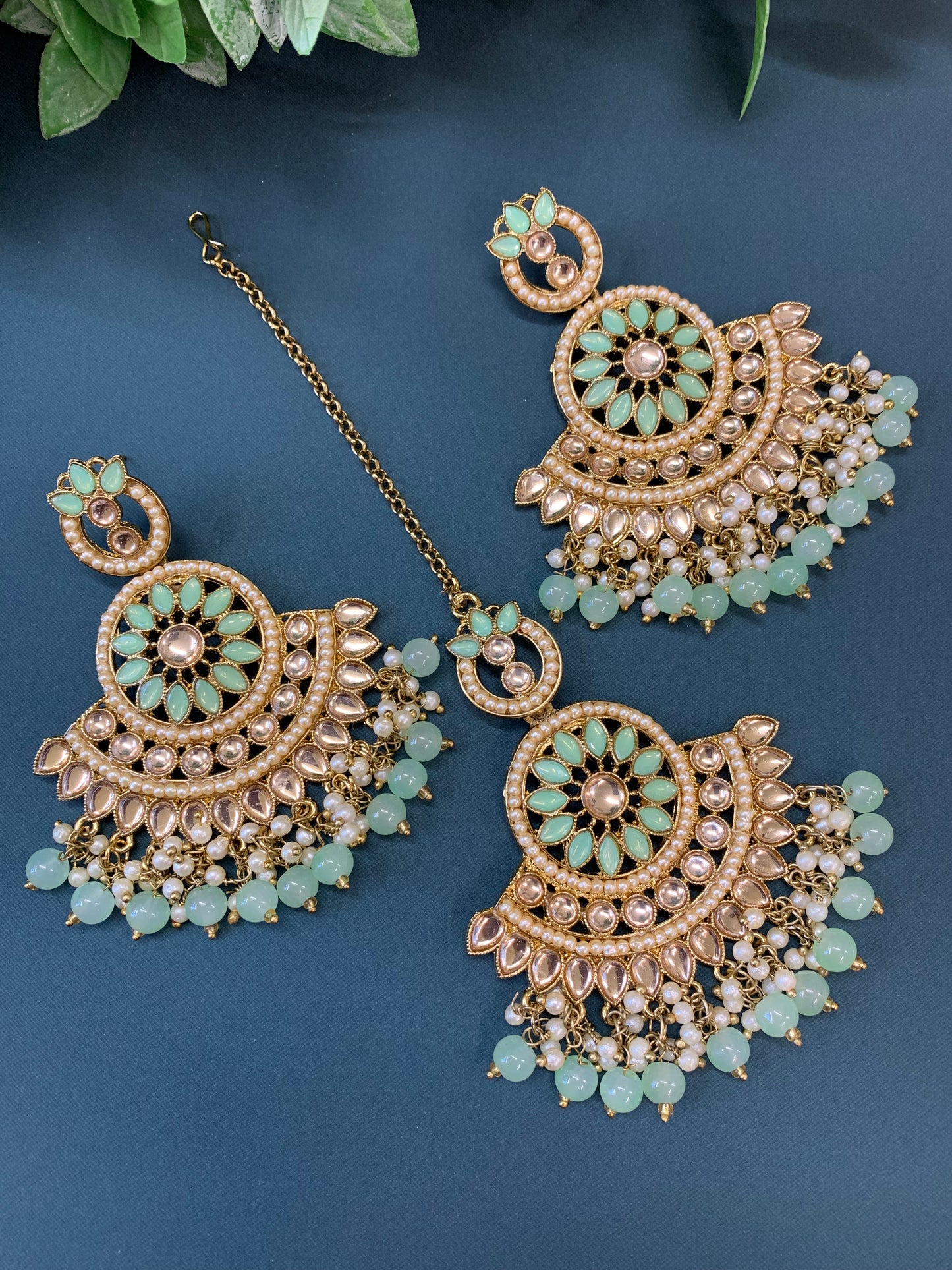Madison chadbali earring tikka set mint green