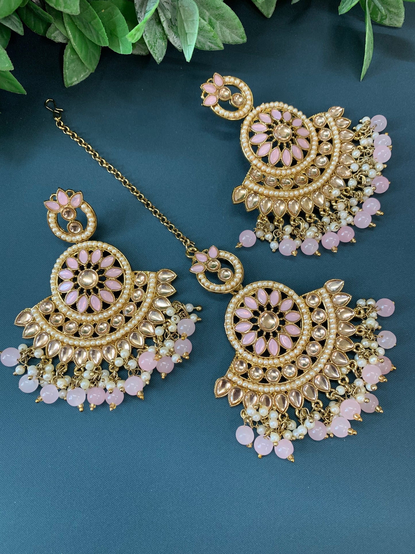 Madison chadbali earring tikka set blush pink