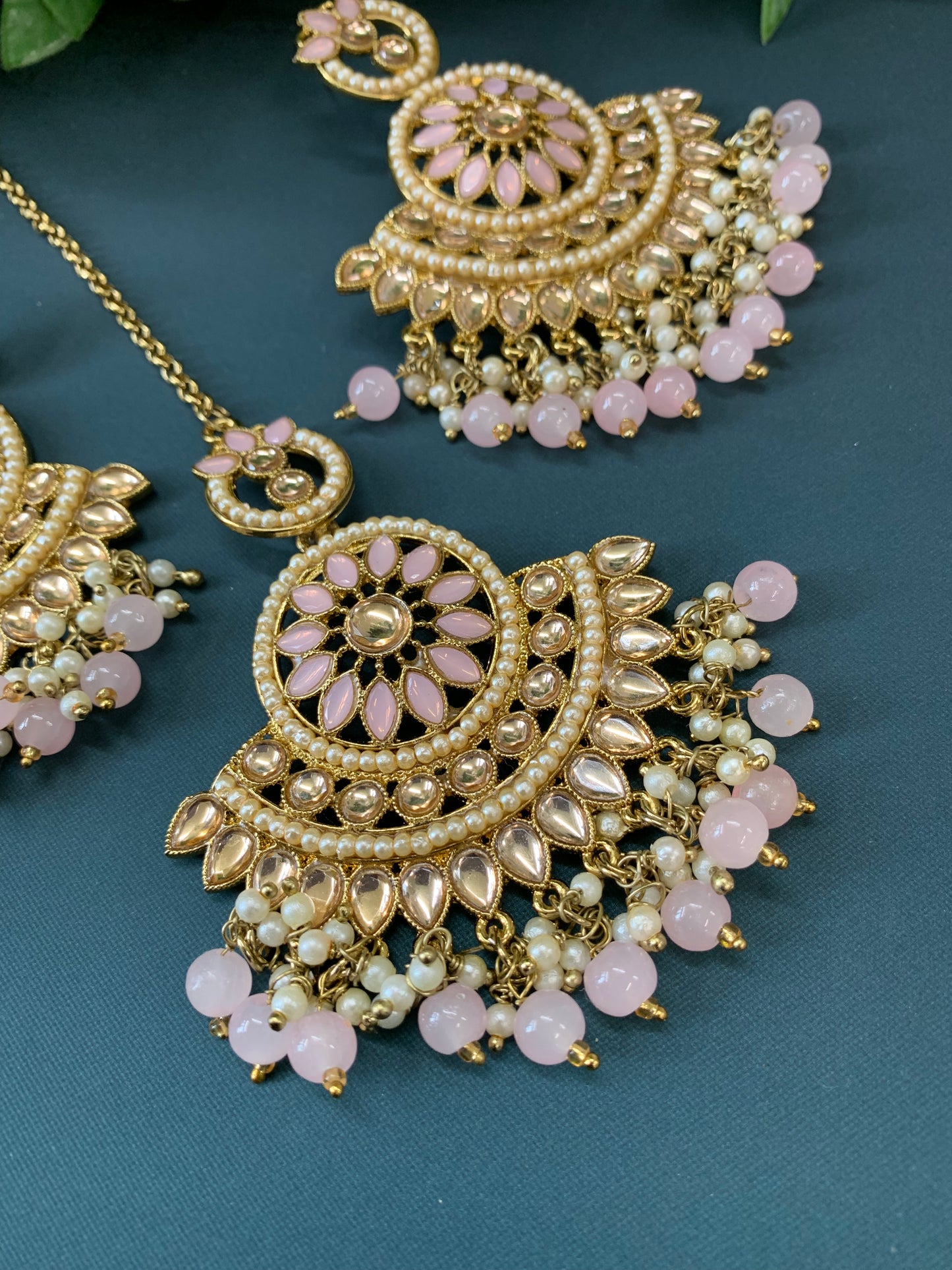 Madison chadbali earring tikka set blush pink