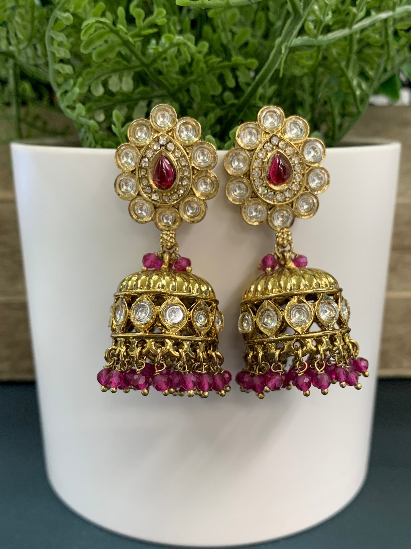 Emma kundan jhumki/ jhumka earring cherry red