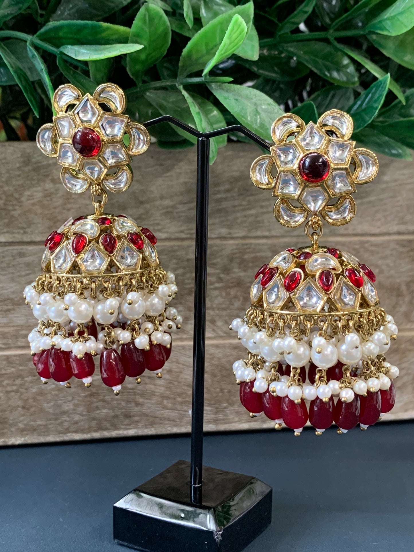 Amara kundan jhumki/ jhumka earring gold / pearl / antique/ maroon red
