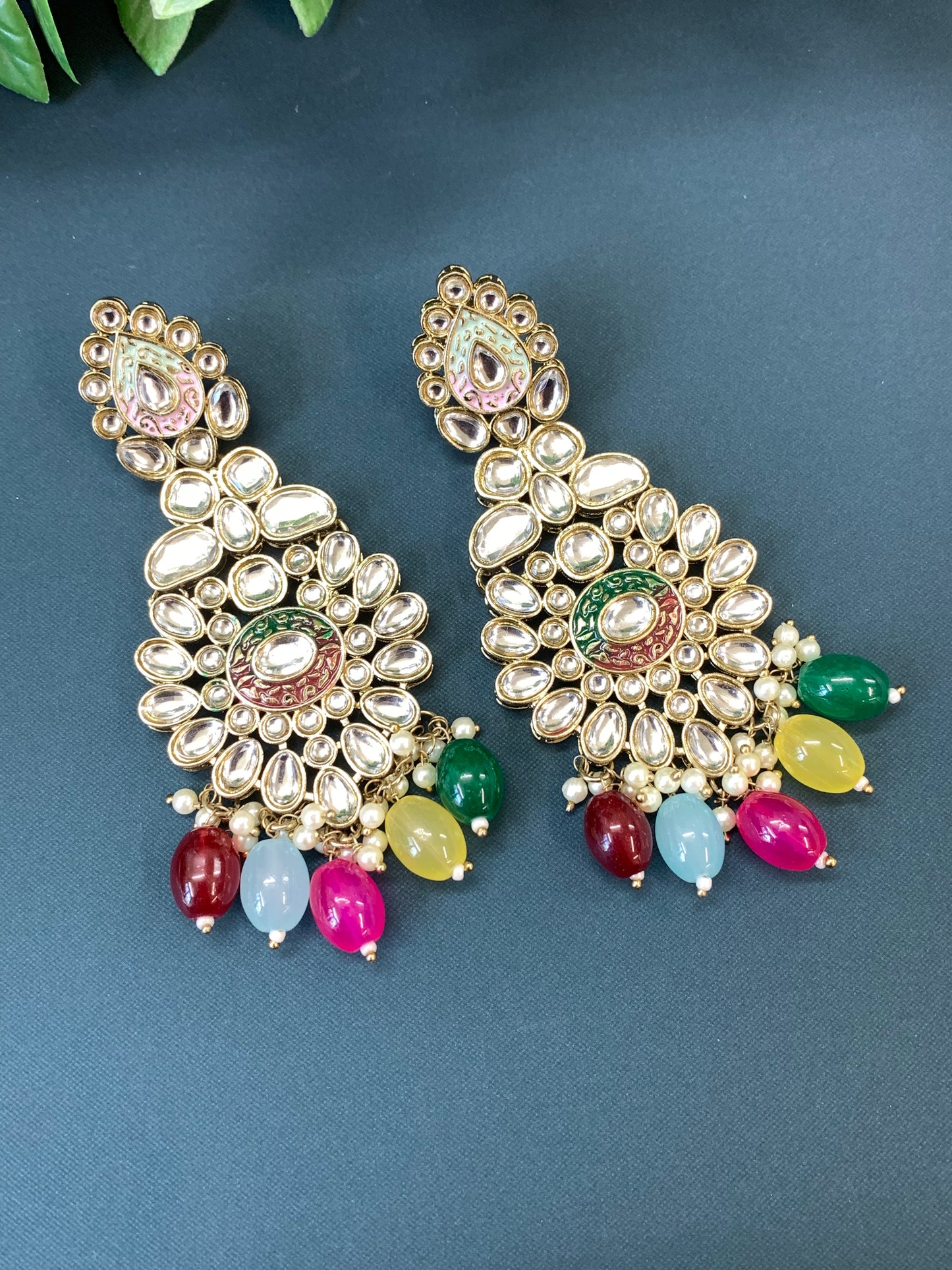 Piyu kundan fashion chandbali style earring set multi