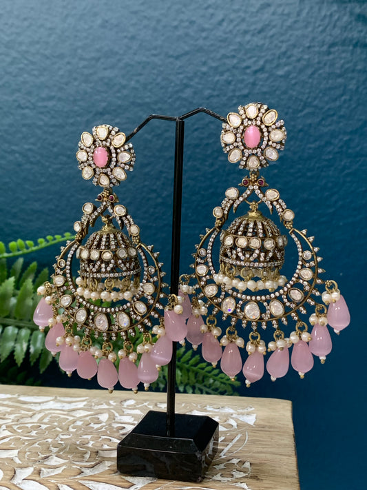 Amayira Mossanite kundan statement jhumki earring with pota stone work