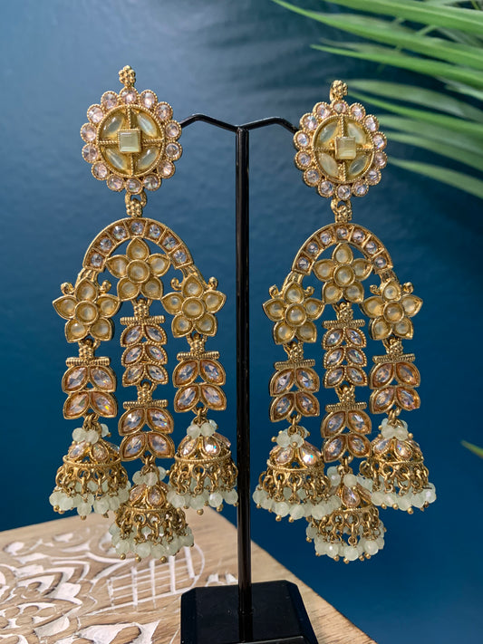 Mansa reverse polki triple Jhumki in pastel multi