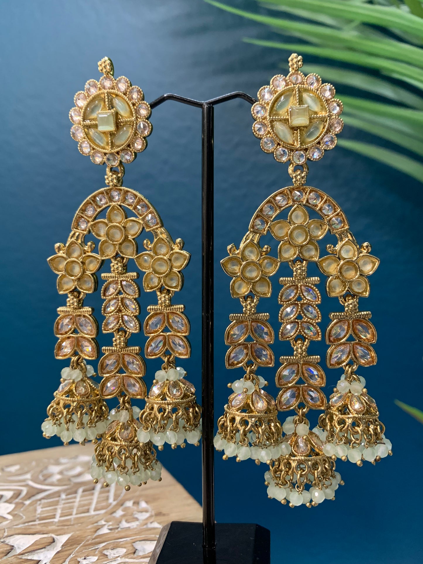 Mansa reverse polki triple Jhumki in pastel multi