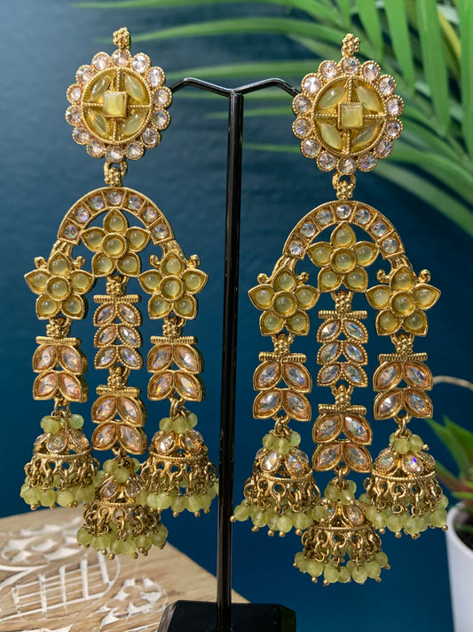 Mansa reverse polki triple Jhumki in mahendi / olive