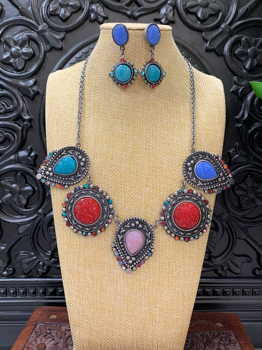 Black metal / German silver / amrapali stone necklace choker