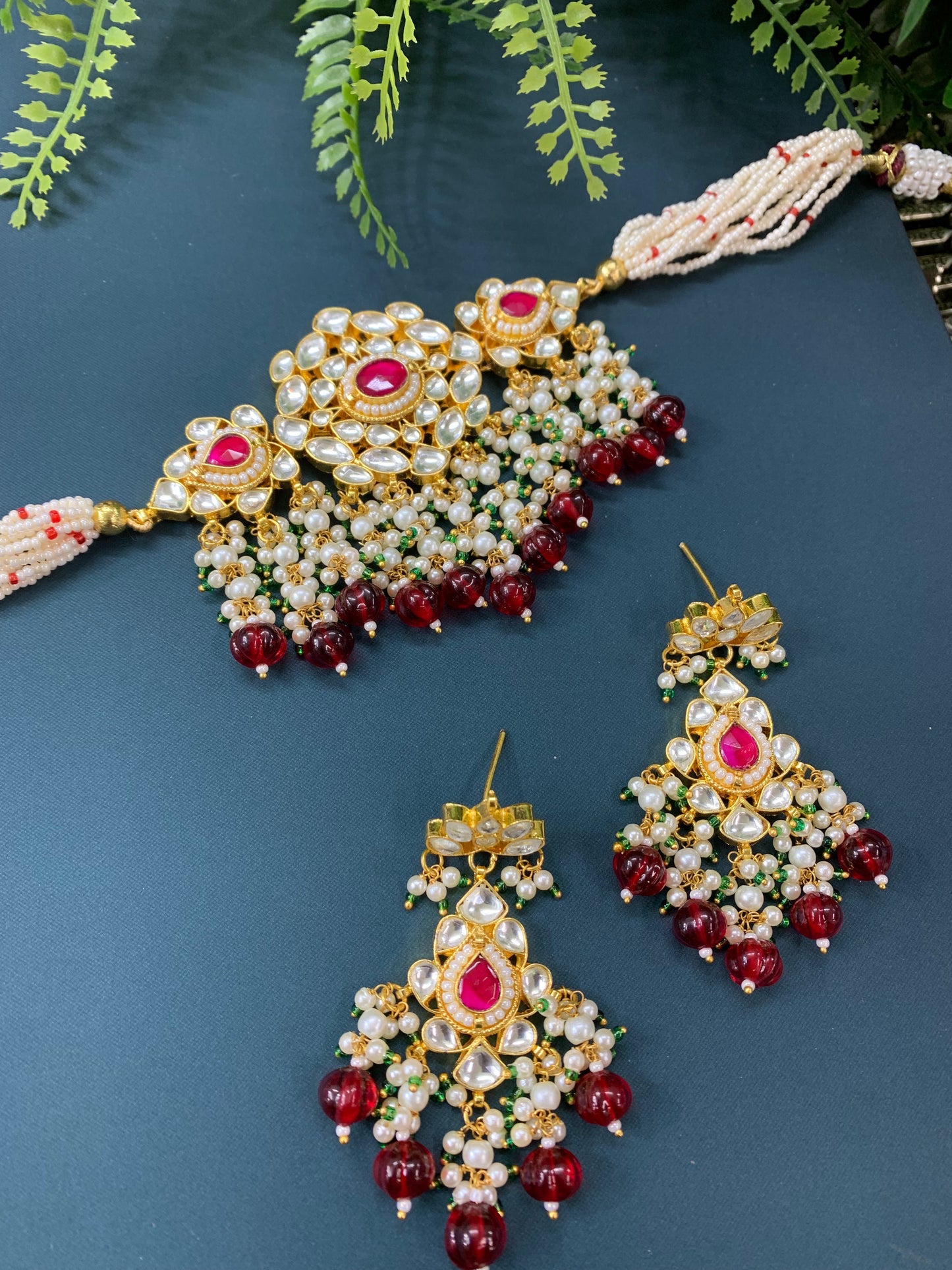Maisha pachi kundan choker in gold / magenta pink / ruby / hot pink