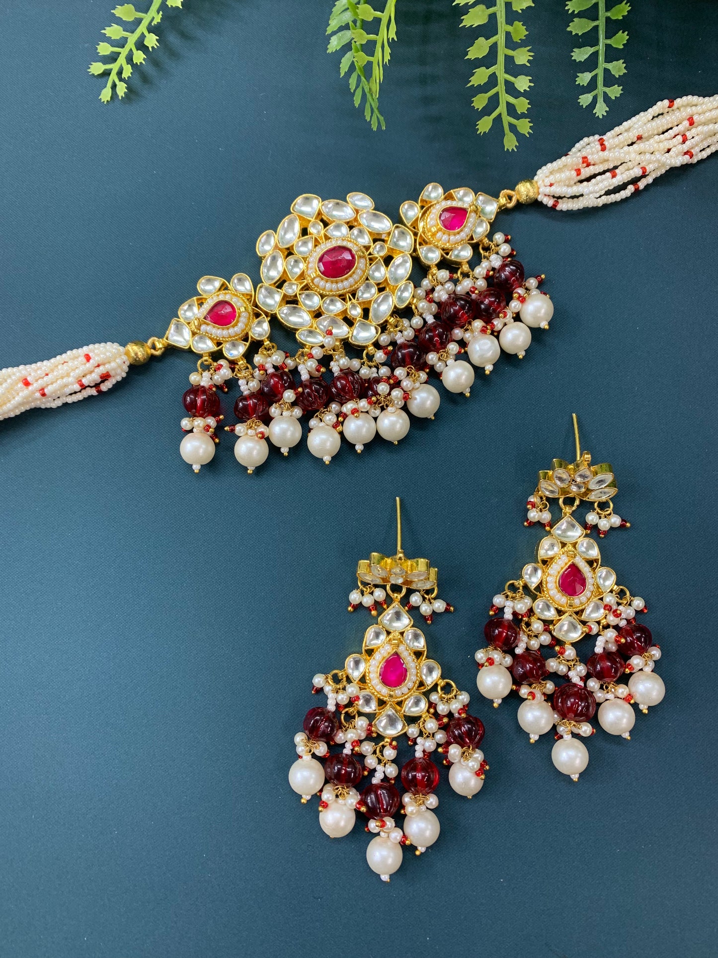 Maisha pachi kundan choker in gold / magenta pink / ruby / hot pink