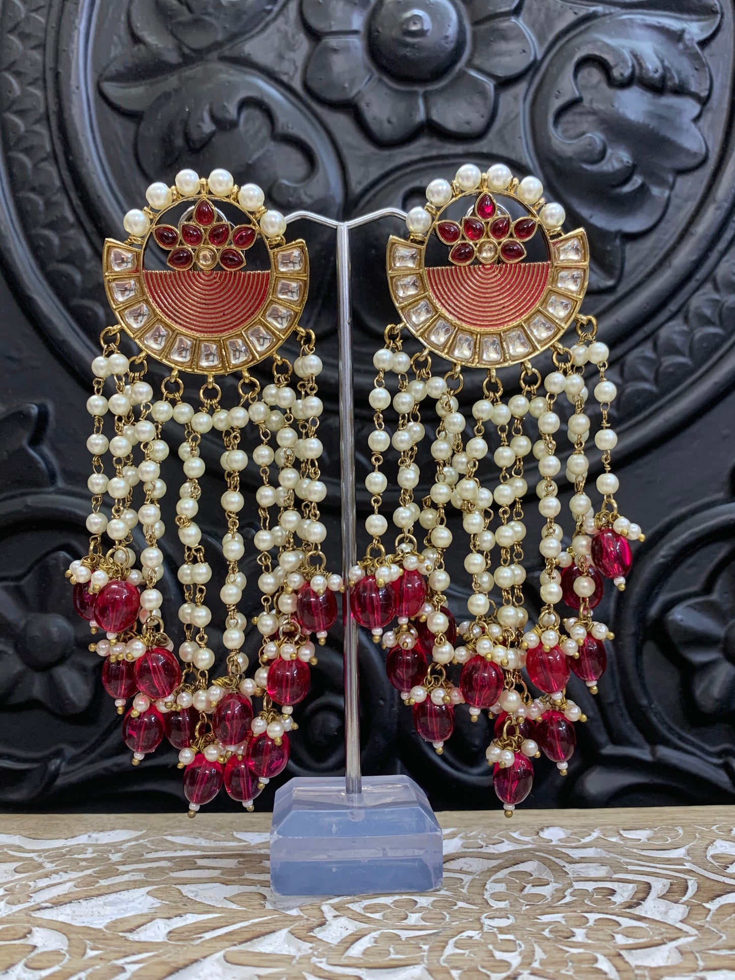 Amelia lotus earring with pearl cherry pink
