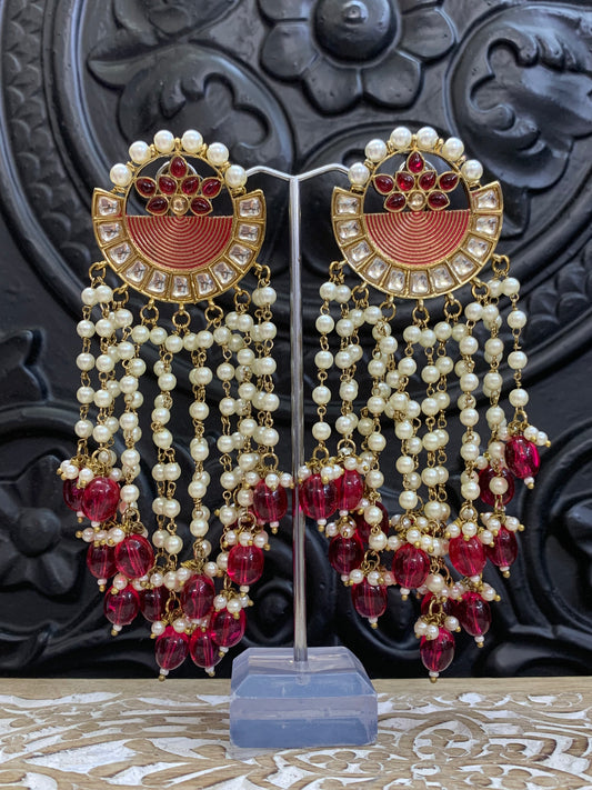 Amelia lotus earring with pearl cherry pink