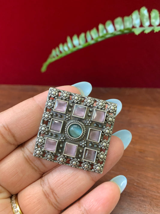 Germain silver ring with monalisa stone work