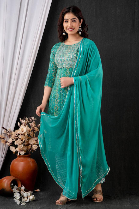 Kurti pant with Dupatta 3 piece set teal green