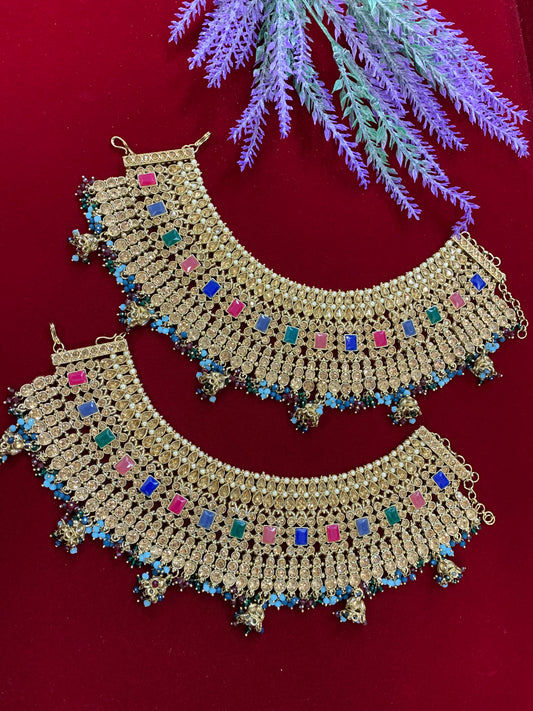 Antique Mona Lisa Kundan bridal Polki payal/anklet