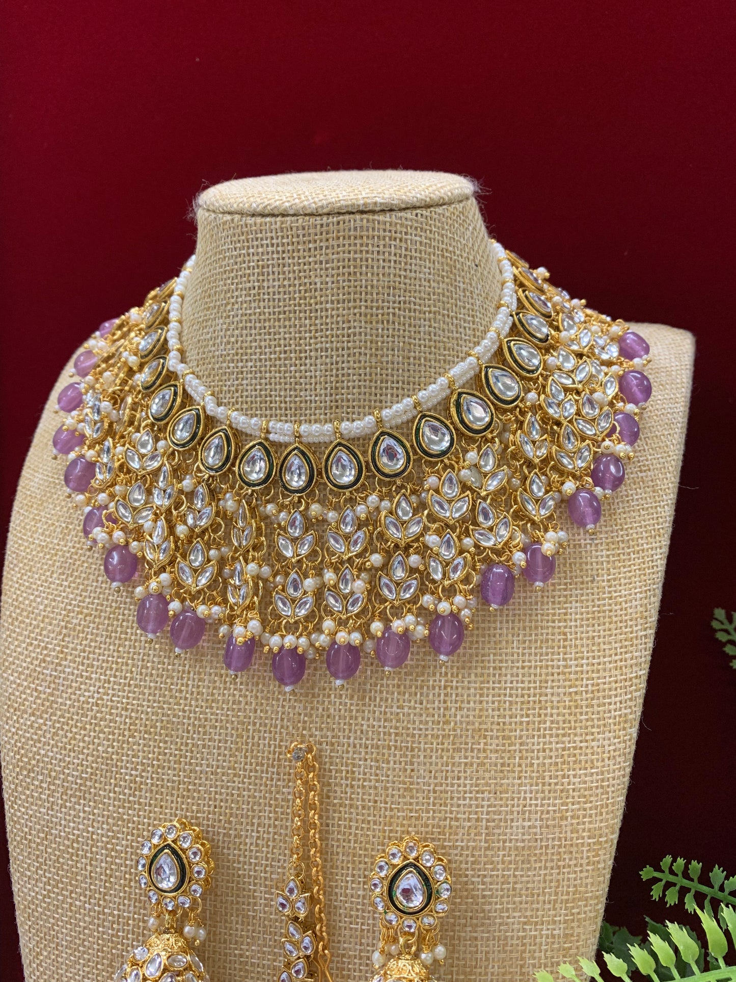 Roshni kundan necklace in mauve pink