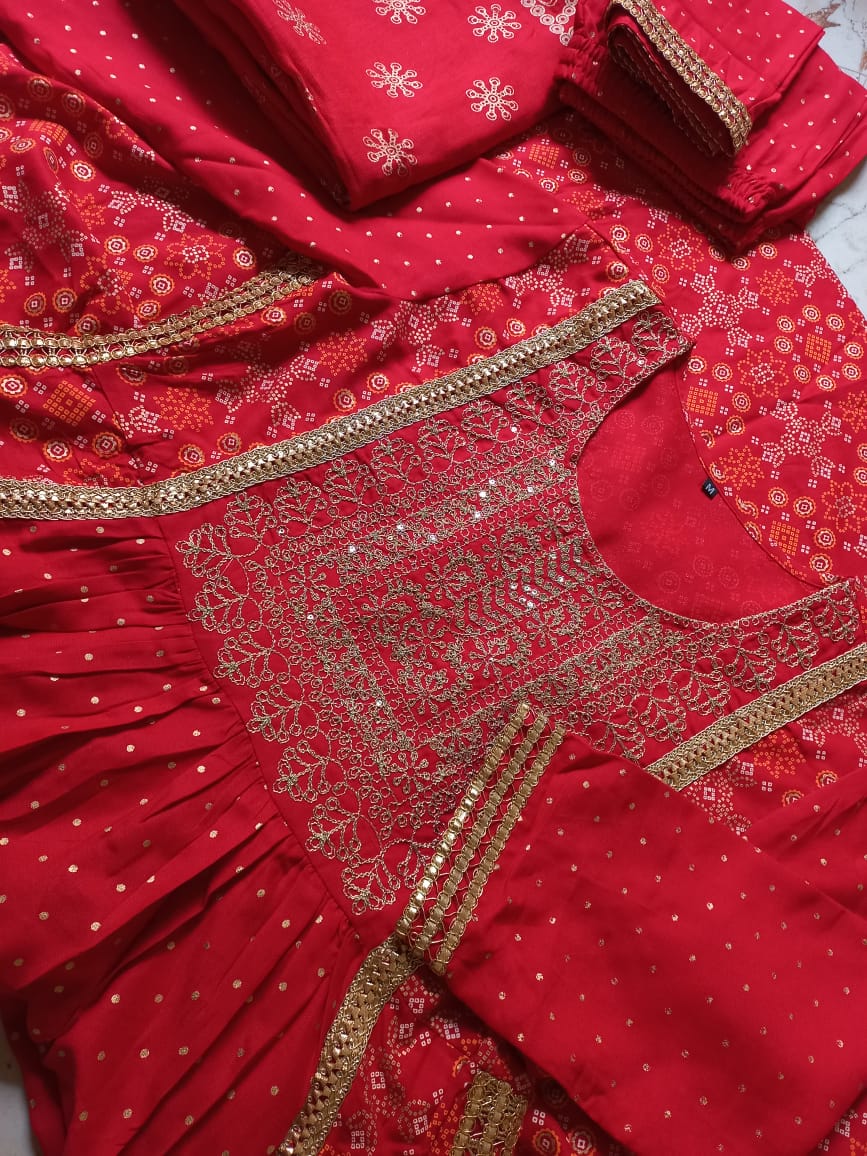 Kurti pant with Dupatta 3 piece set Red