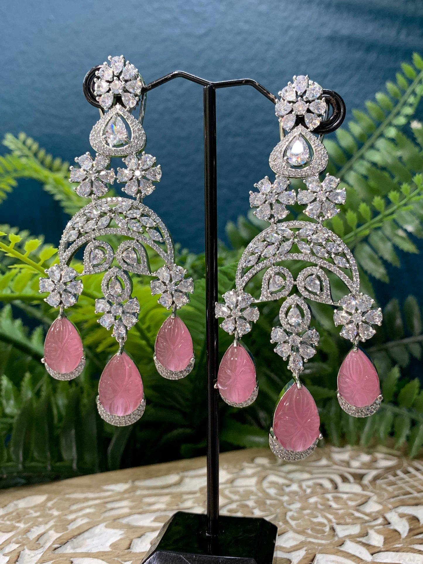 American diamond / AD /CZ earring carved stone details