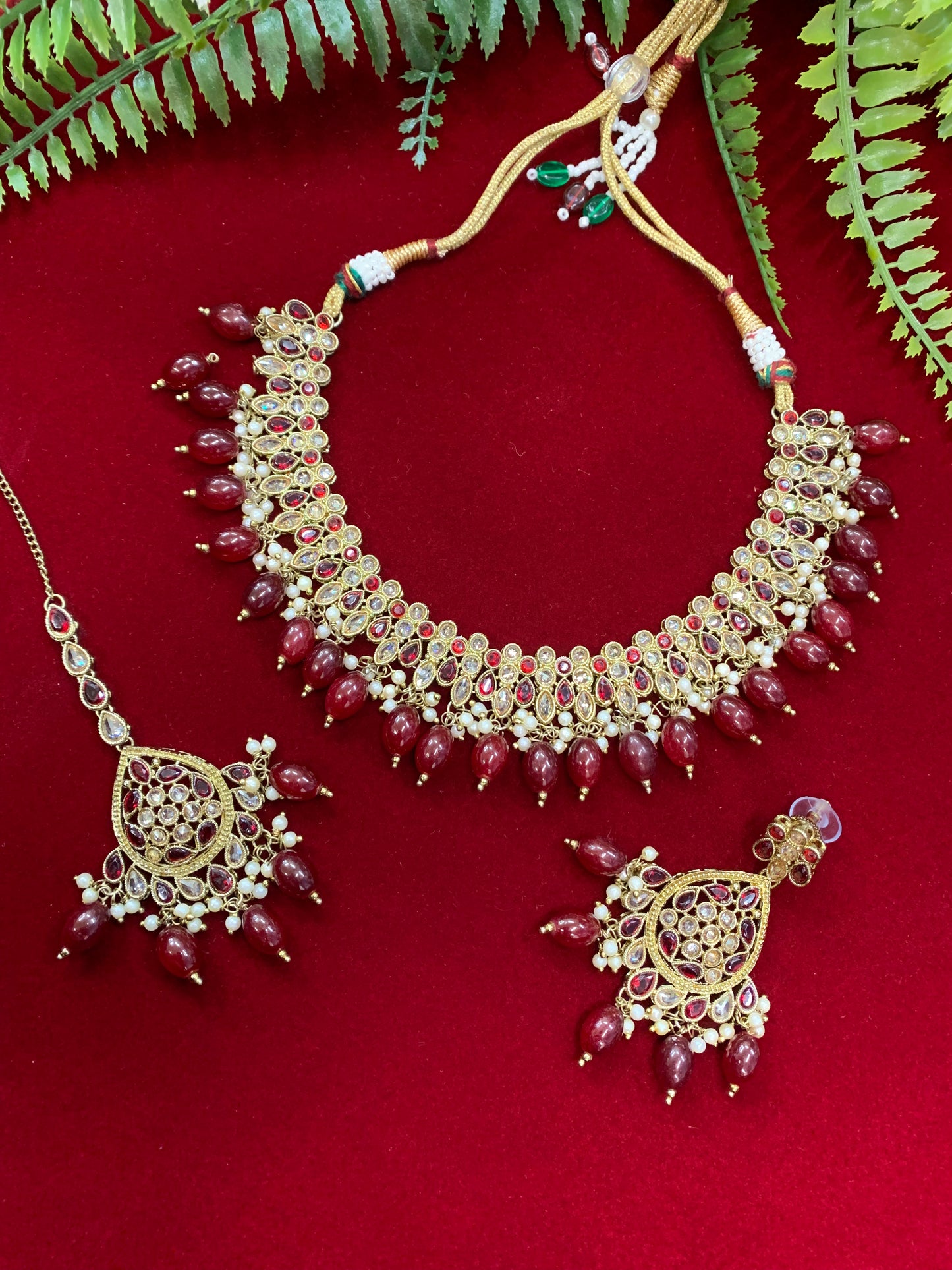 Reverse polki necklace Ranu maroon red