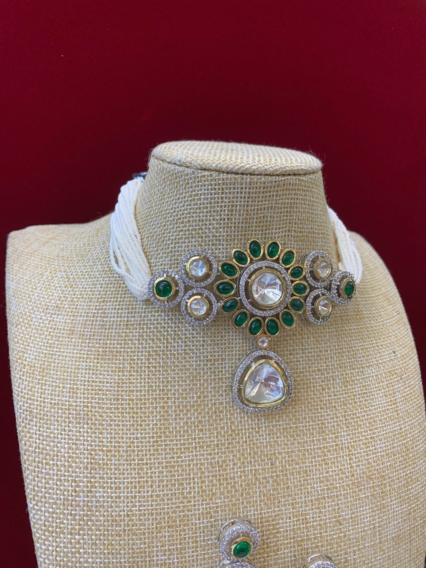 Uncut moissanite kundan choker necklace in Victorian plating