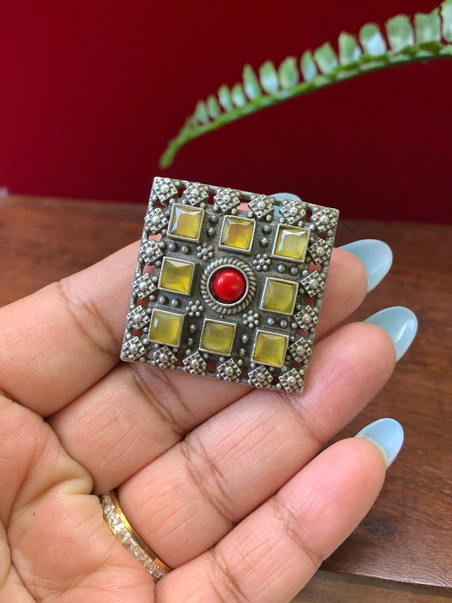 Germain silver ring with monalisa stone work