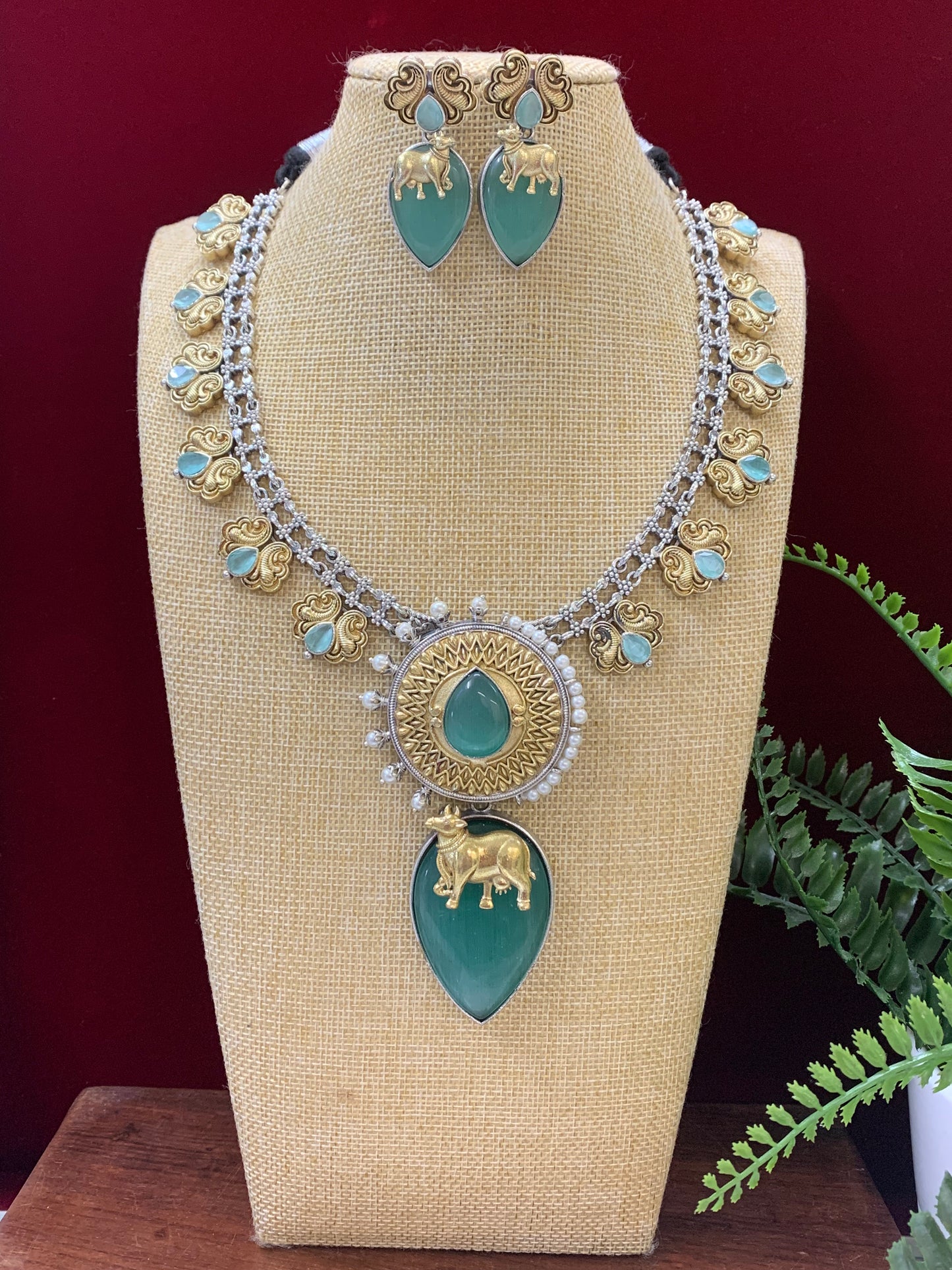 Dual tone German silver replica necklace with earring