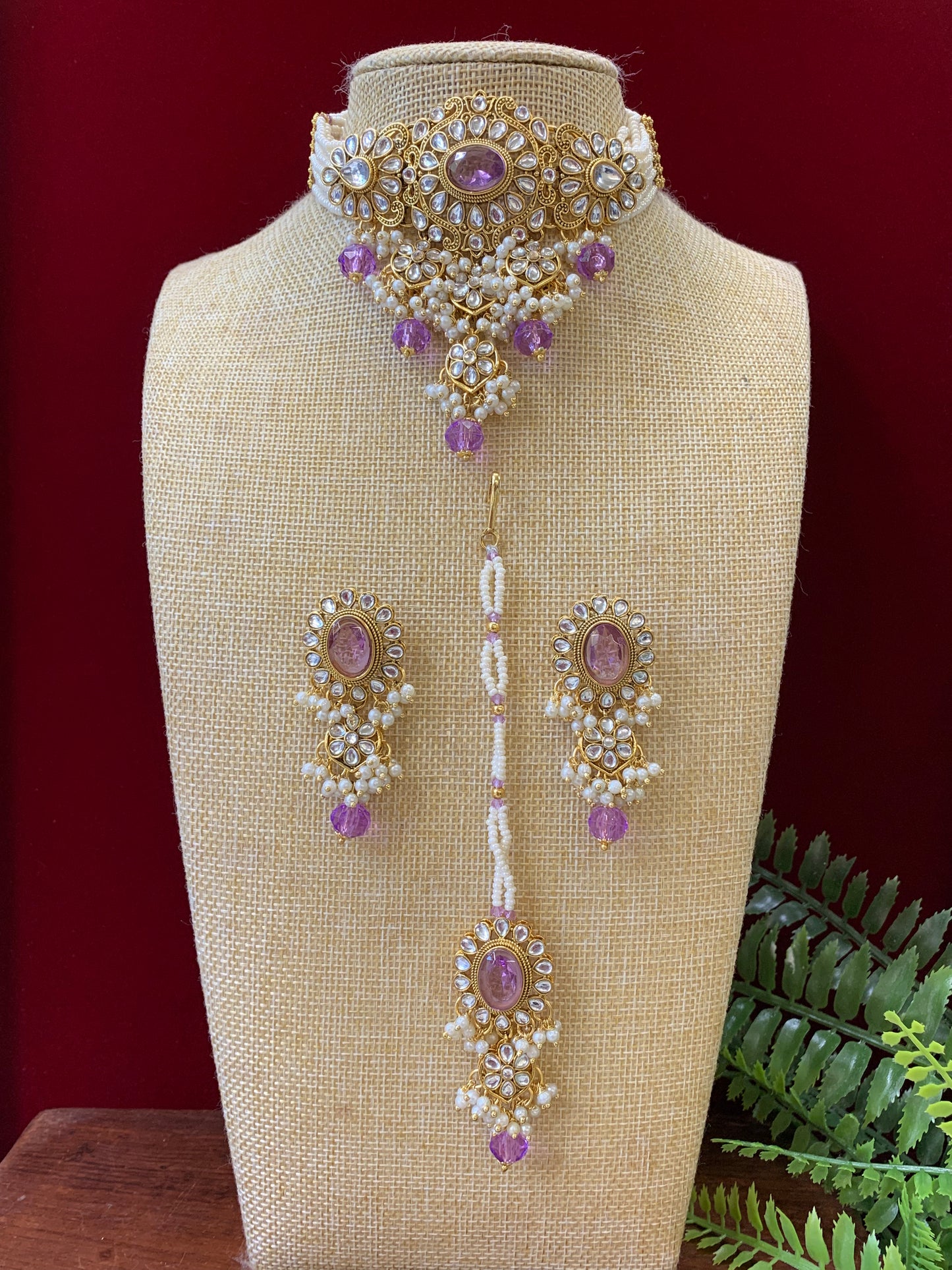Liyana kundan choker necklace with matching jhumka Tikka