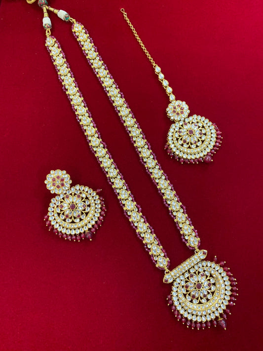 Samantha kundan mala set in maroon / burgundy