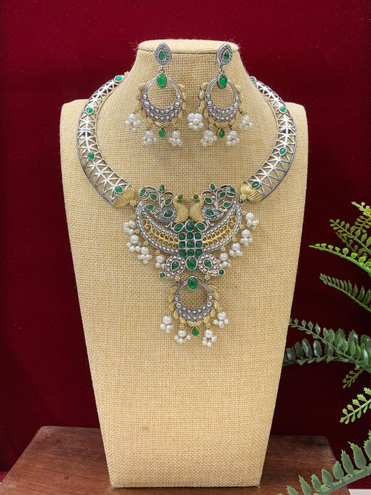 Hasli style dual tone German silver necklace set with matching earring