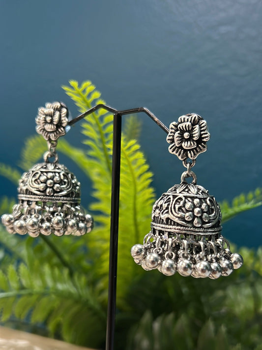 Black metal oxi German silver jhumki earring