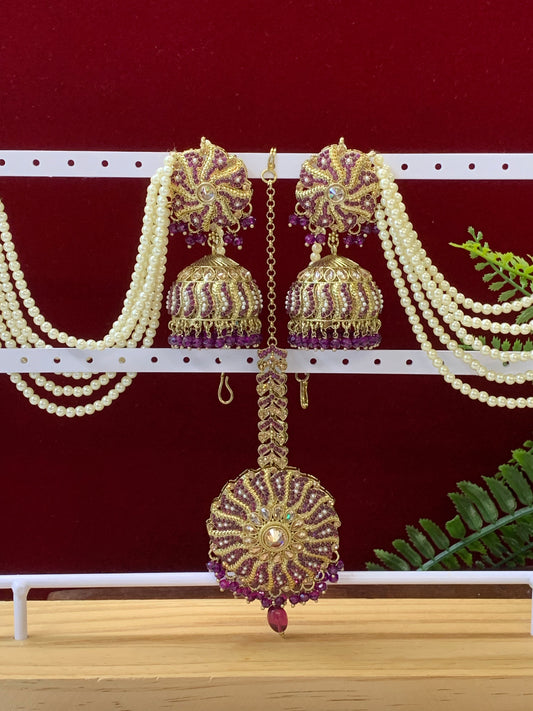 Bahubali jhumki tikka with 5 layers of pearl Sahare “Renuka”