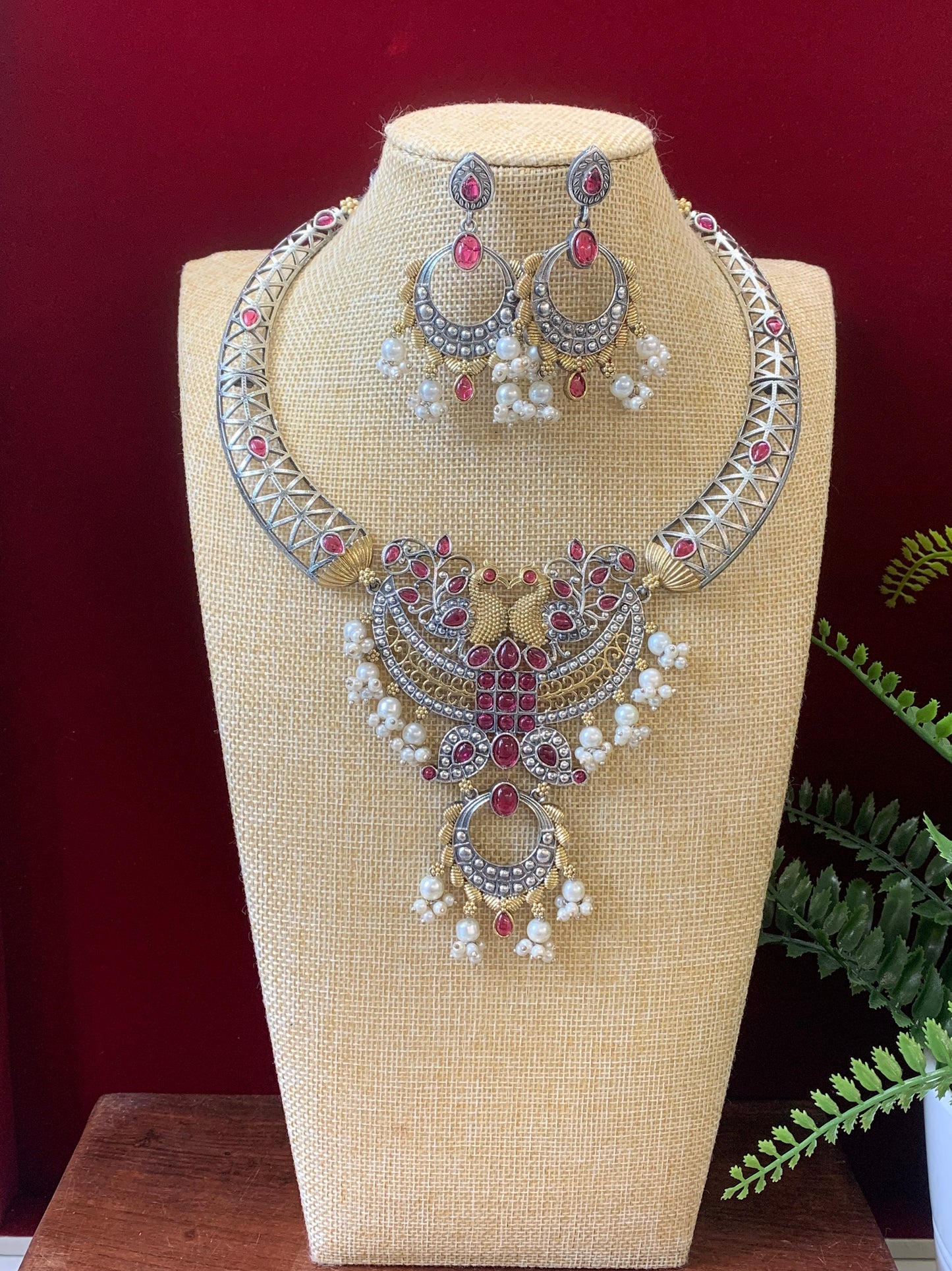 Hasli style dual tone German silver necklace set with matching earring