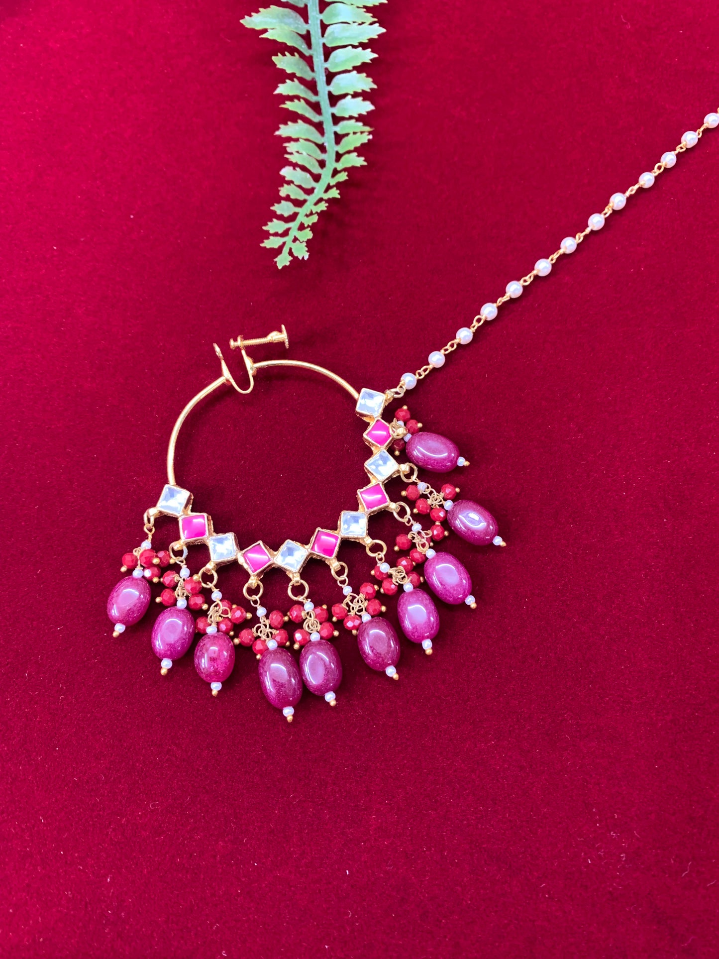 Pachi kundan statement nath/nose ring emerald green